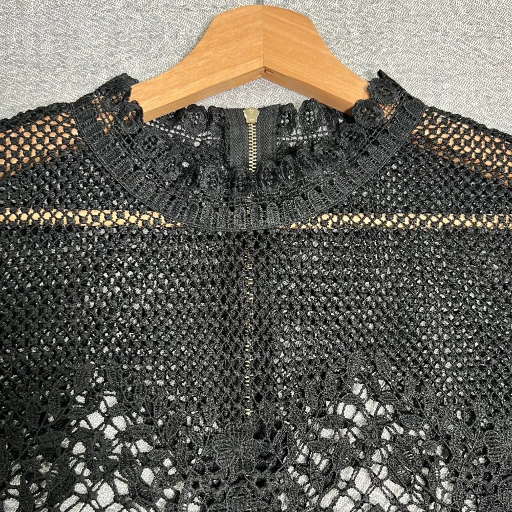 Crochet Grunge‎ Lace Top Black Floral Sheer Bell Sleeve M Dark Fairy Whimsigoth - Picture 7 of 13